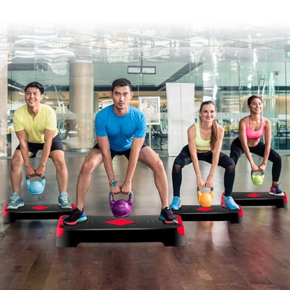 Non-Slip 27 Inch Aerobic Exercise Step Platform 4"-6"-8" Height Adjustable Risers for Home Gym Cardio Training Fitness Workout Stepper Trainer - color: Red