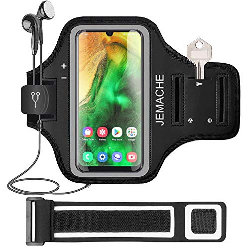 Galaxy A56 A55 A54 Armband, JEMACHE Water Resistant Gym Running Workouts Arm Band for Samsung Galaxy A52 A53 A54 A55 A56 with Key Holder (Black) - color: Black