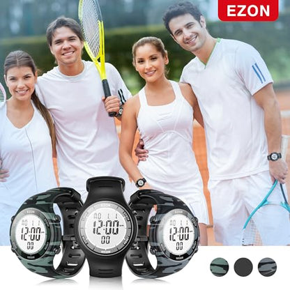 EZON Digital Watch with Stopwatch Countdown Timer Alarm EL Backlight,Ultra-Thin Large Display 5ATM Waterproof Digital Wrist Watches for Men Women - color: Camouflage Blue