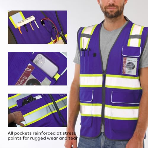 Neopelta Hi Vis Reflective Safety Vest for Men Women Purple Mesh/Yellow M - color: Purple / Yellow Trim, size: Medium