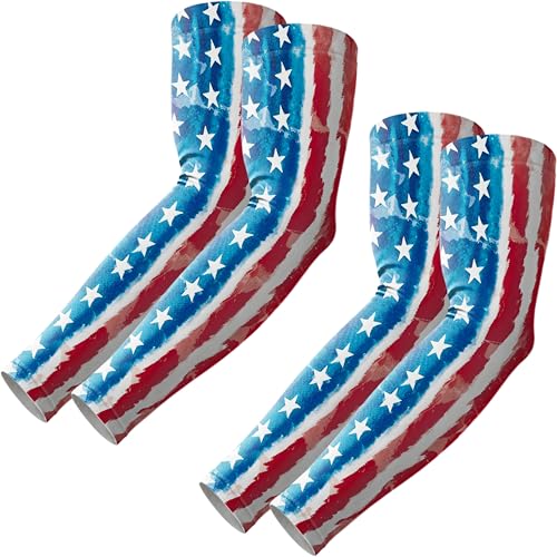 ROXUN Arm Sleeves Cooling UV Sun Protection Sport Compression for Men Women - color: 2 Pairs America Flag-1