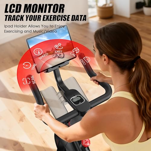 Exercise Bike,Stationary Bike for Home,Magnetic Indoor App Cycling Bike - color: Red Black 01