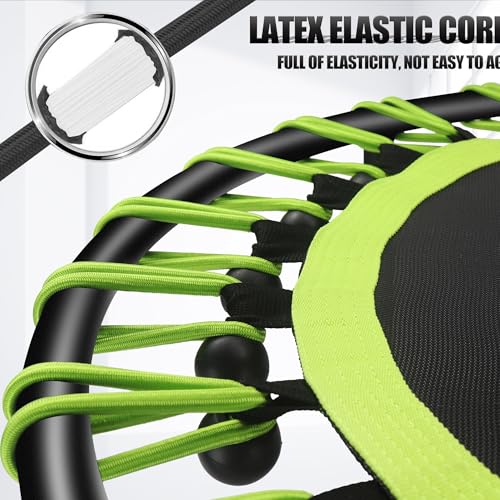 Newan 40" Silent Mini Trampoline with Adjustable Handle Bar Fitness Trampoline Bungee Rebounder Jumping Cardio Trainer Workout for Adults - Max Limit 330 lbs - color: Green