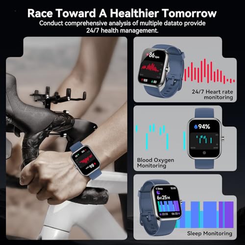 Smart Watch for Men with Alexa, 1.83" Full Touch Screen Fitness Watch with Heart Rate Sleep Tracking, 130+ Sport Modes, IP68 Waterproof, Bluetooth Call Activity Tracker Compatible with Android & iOS - color: Blue