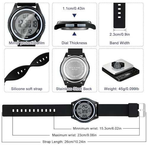Juboos Digital Watch Men Women 50M Waterproof Sports Military - color: Deep black