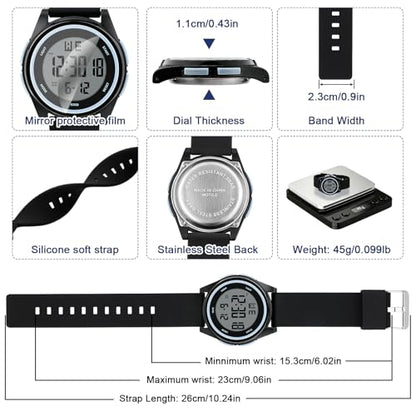 Juboos Digital Watch Men Women 50M Waterproof Sports Military - color: Deep black
