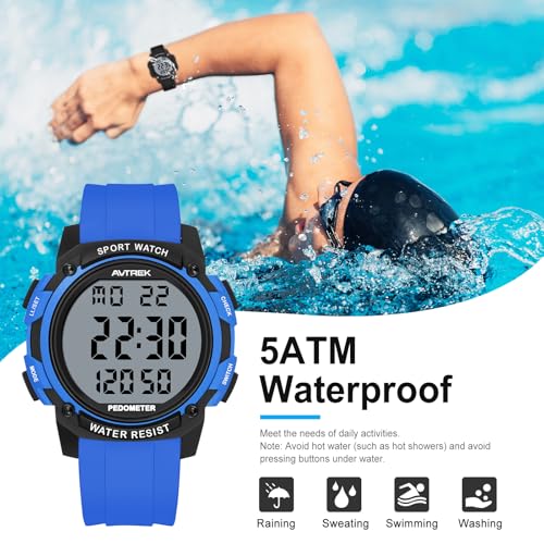 AVTREK Pedometer Watch for Walking Steps and Miles No Bluetooth/APP Needed - color: Blue