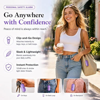 Personal Safety Alarm for Women, 130dB Rechargeable Keychain Alarm with Bluetooth SOS Alerts, Dual Speakers, Strobe Light, Low Battery Reminder, USB-C Emergency Siren for Travel(Purple) - color: Purple