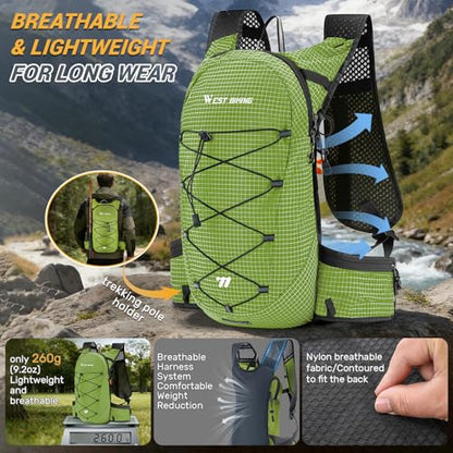Lightweight Hydration Backpack with 2L Water Bladder Running Hydration Vest Backpack Specialized Hydration Pack for Cycling, Hiking, and Mountaineering - color: light green