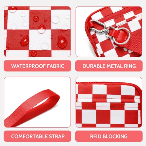 FODOKO Wristlet wallets for Women RFID crossbody bags with 4 Zippers - color: Red