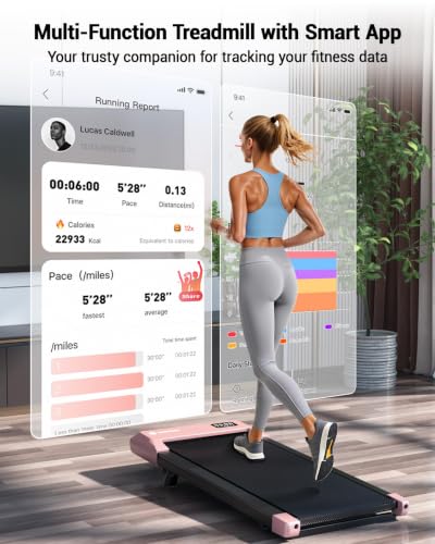 DeerRun Under Desk Walking Pad Treadmill for Home Office & Small Spaces, 6% Manual Incline, 0.6–3.8 MPH Walking Speed, 2.5 HP, 300 lb Capacity, App & Remote Control - color: Rose Pink