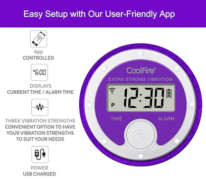 Coolfire Vibrating Alarm Clock Wristband, Silent Wake-Up Watch for Heavy Sleepers, Won’t Disturb Partner, Couples/Roommates, Deaf/Hearing Impaired, 4 Alarms, Bluetooth App, Rechargeable (Purple) - color: Purple