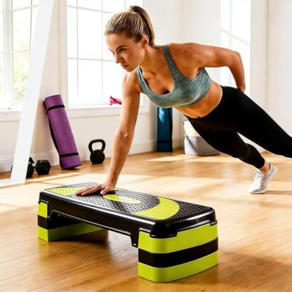 ZENY 31’’ Aerobic Step Platform, Workout Stepper with 4 Stable Risers - color: yello-green