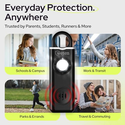 Rechargeable Personal Safety Alarm Keychain, 130dB, USB-C Charging, Black - color: Black