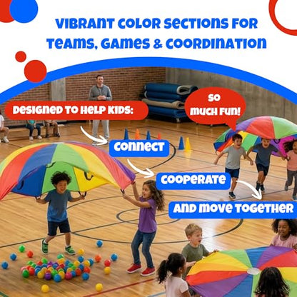 Activejoy - Parachute for Kids - 8ft /12ft / 16ft / 20ft / 24 ft / 30ft - Rainbow Parachute Toy with Handles - Great for Gym Class, Field Day & Outdoor Games - size: 8FT - 8 HANDLES
