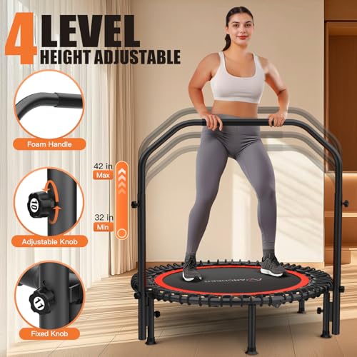 ANCHEER 40"/48" Foldable Mini Trampoline with Adjustable Handle for Adults - color: Deep Red, size: 40 inch