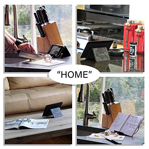 Flex Flap Cell Phone Holder & Flexible Tablet Stand for Airplane Travel, Desk, Bed, Treadmill - Essential Accessories & Cool Gadgets for Flying - color: Black PU Leather