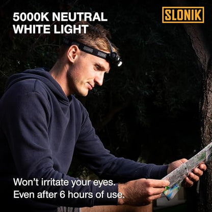 SLONIK Headlamp Rechargeable - 1000 Lumen LED USB Rechargeable Headlight - IPX4 Waterproof Head Lamp with Bright 60 ft Flashlight Beam - Hiking & Outdoor Camping Gear, Black - LED Headlamp - color: Black, size: 1000l Gen 2