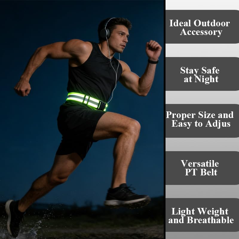 5-Piece Reflective Belt and Sash Set for Nighttime Running Safety and Visibility Adjustable Lightweight Vest and Waist Glow Straps for Running and Cycling Suitable for Women, Men, and Kids
