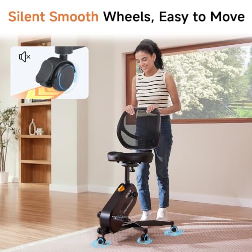 HitGo Ergonomic Office Chair with Exercise Bike, 330LBS Under-Desk Bike with 9-Level Height-Adjustable Seat, 8-Level Resistance, Rolling Wheels, Quiet Fitness for Home Office - color: Black