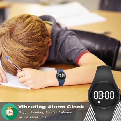 Kids Pedometer Watch, Digital Step Counter Watch, Waterproof Wristwatch, Calendar Alarm Clock for Children Boys Girls - color: Black