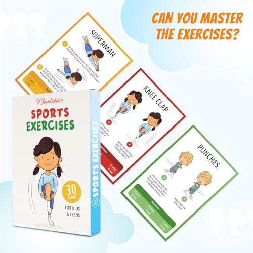 Kleintober Workout Cards for Kids & Teens I Gymnastics Equipment for Kids I Exercise Flash Cards for Kids 3+ I Workout Equipment for Indoor & Outdoor Use