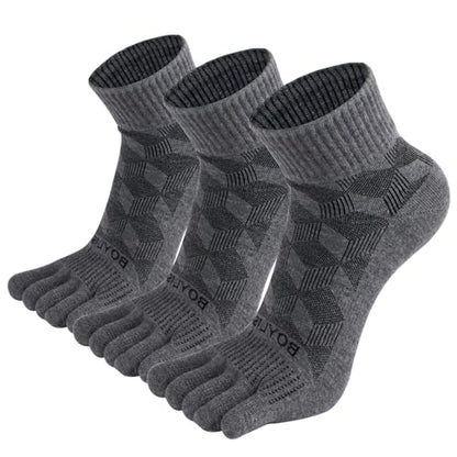3 Pairs Coolmax Toe Five Finger Running Socks for Men Women -Lightweight Ankle Athletic Sock - color: Grey-coolmax, size: Large