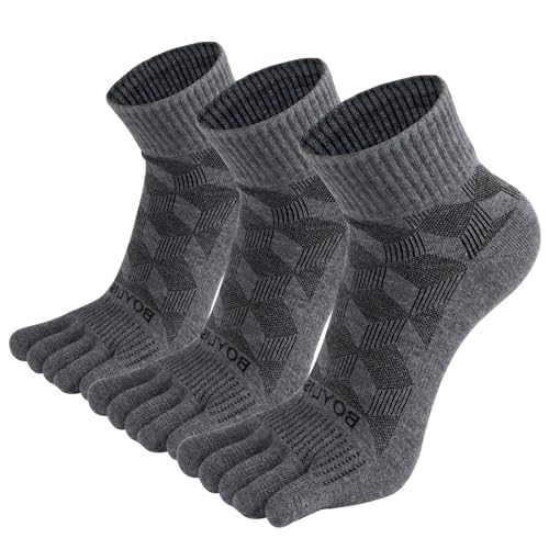 3 Pairs Coolmax Toe Five Finger Running Socks for Men Women -Lightweight Ankle Athletic Sock - color: Grey-coolmax, size: Large