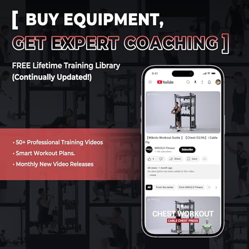Mikolo M4 2.0 Smith Machine, 2200lbs Squat Rack with LAT-Pull Down System & Cable Crossover Machine, Training Equipment with Leg Hold-Down Attachment - color: Black, size: M4 2.0 Elite Package (with Color BP230lbs)