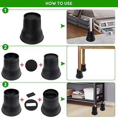 DEDU Bed Risers 6 Inch Heavy Duty 9 Pack, Furniture Risers with Caster Pads Supports Up to 6600 Lbs, Round Couch Risers for Sofas, Couch, Desk or Chair (Black) - size: 6 inch