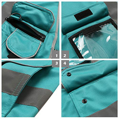 XIAKE 9 Pockets Class 2 High Visibility Reflective Safety Vest for Men Women,Meets ANSI/ISEA Standard - color: Lake Blue, size: XX-Large