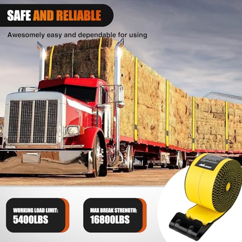 Nilight Truck Straps 4" x 30' Heavy Duty Tie Down with Flat Hooks - color: 4in x 30ft Truck Straps 2PCS Yellow