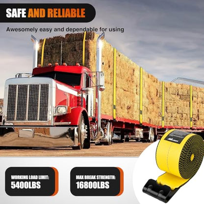 Nilight Truck Straps 4" x 30' Heavy Duty Tie Down with Flat Hooks - color: 4in x 30ft Truck Straps 2PCS Yellow