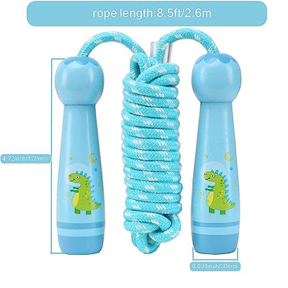 Jump Rope for Kids, Children Adjustable Cotton Skipping Rope with Wooden Handle for Boys Girls Fitness Outdoor Activity - color: Blue