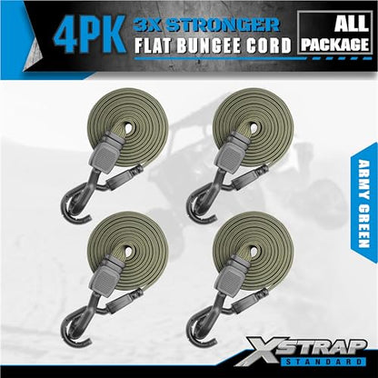 XSTRAP STANDARD 4 PCS 77 Inch Flat Bungee Cords with Hooks - color: Army Green