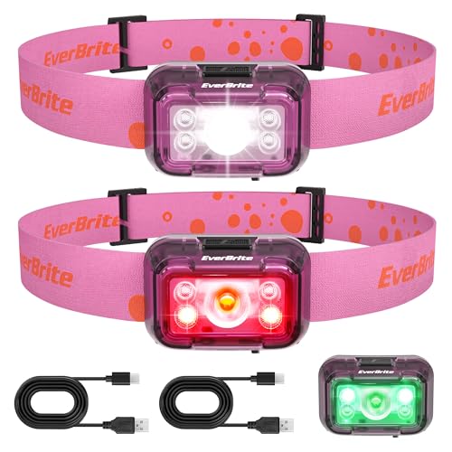 EverBrite Rechargeable Headlamp, 2 Pack Head Lamp for Kids & Adults - color: Coral Pink