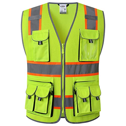 JKSafety Safety Vest for Men Women with Neon Trims JK86 Yellow L - color: Jk086-yellow, size: Large