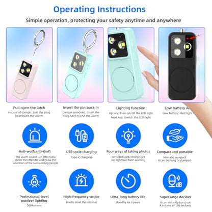 B11 Portable Lighting Women's Safety Alarm Device 150dB Buzzer Alarm Strobe Light Rechargeable with Charging Cable and Power Switch Night-time Flashlight Keychain (Black - Lighting Alarm) - color: Black - Lighting Alarm