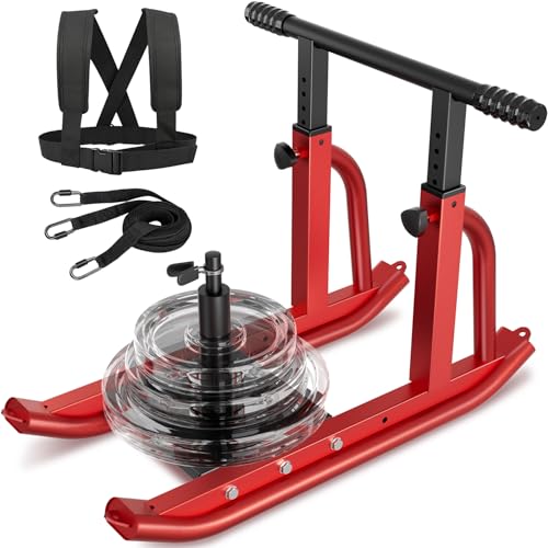 Football Sleds and Chutes, Weight Sled, Workout Fitness Sled for Training- Running Speed, Agility, Soccer, Strength, Adjustable Height Handle, Fits 1" & 2" Weight Plates - color: Red & Black