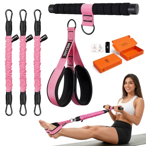 3-Tube Pedal Resistance Band w/Handles, 30/40LBS Sit Workout Gear - color: pink, size: 40lbs