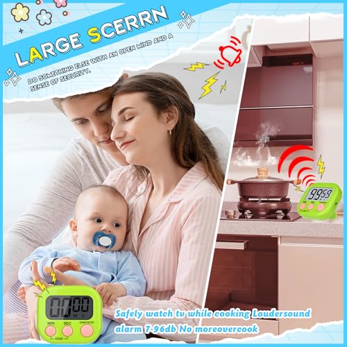 Mwellewm Digital Timers for Classroom Kids Kitchen Timers for Cooking 12 Pc - color: Black, Orange, Pink, Green, Blue, White