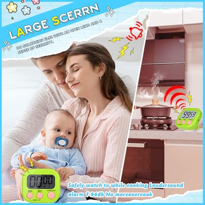 Mwellewm Digital Timers for Classroom Kids Kitchen Timers for Cooking 12 Pc - color: Black, Orange, Pink, Green, Blue, White
