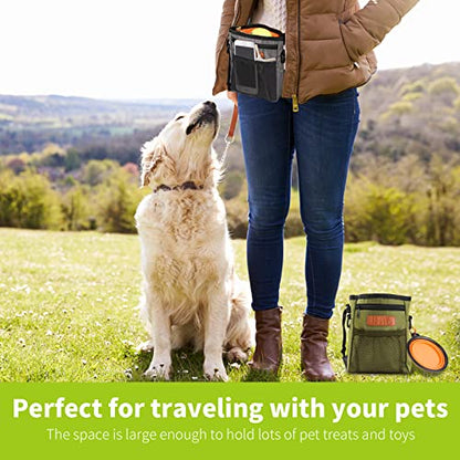 Dog Treat Training Pouch with Built-in Poop Bag Dispenser, Army Green - color: army green