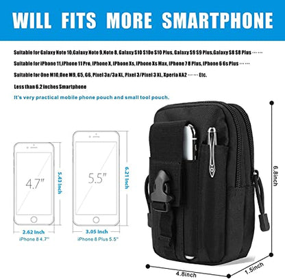 Belt Pouch, Tactical Molle Phone Pouch EDC Utility Pouches Waist Bag Packs, Small Cell Phone Holster Gear Tool Gadget Pocket for Men Running - color: Strap Black