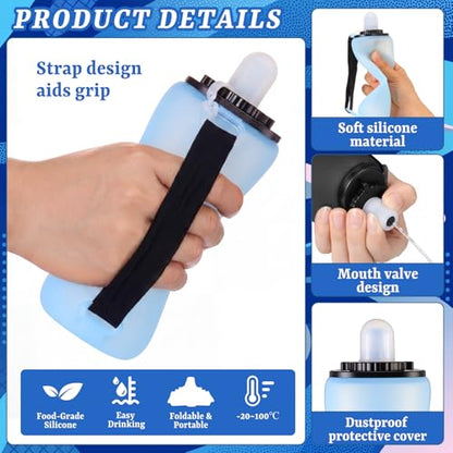 6 Pcs 12oz/350ml Collapsible Foldable Soft Flask Running Bottles Portable Reusable Handheld Water Bottle, Lightweight Leak-proof, for Running, Gym, Hiking, Cycling, City Walk