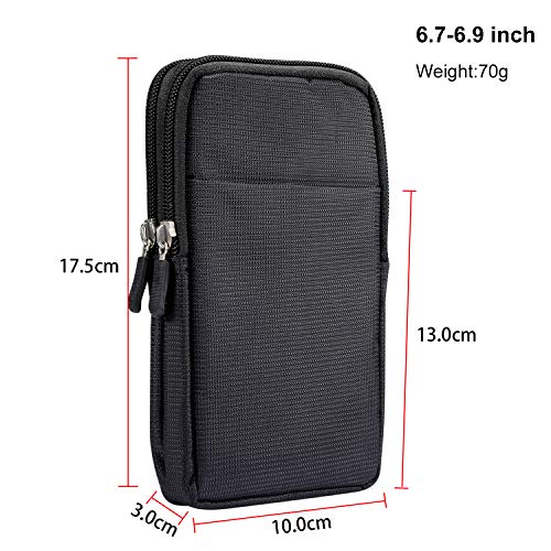 Men's Smartphone Waist Bag Zipper Mobile Phone Holster Waist Pouch Wallet with Carabiner Belt Loop for Outdoor Sport Travel - color: Black
