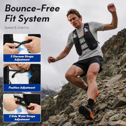 Haimont 5L Trail Running Hydration Vest with Soft Flasks - color: Black, size: Large