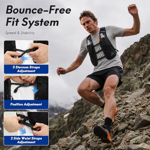 Haimont 5L Trail Running Hydration Vest with Soft Flasks - color: Black, size: Large