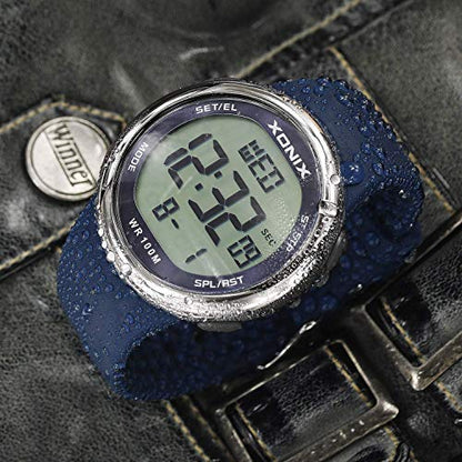 TOMORO Vogue Simple Men's Unisex 100M Waterproof Large Digits Digital Casual Women Big Boys Outdoor Stopwatch Countdown Chronograph Luminous Sport Dive Watch (Push-Button Underwater) - color: Blue Silicone 46