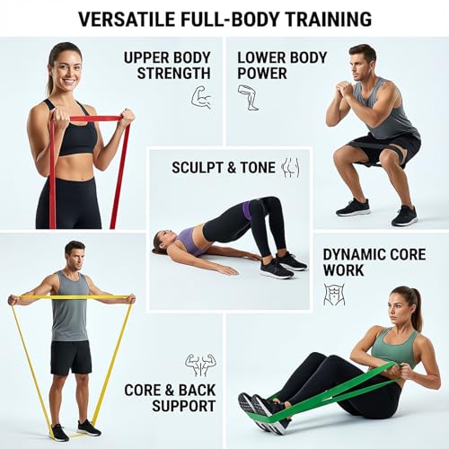 Fitness Resistance Bands Set - 5 Levels Exercise Bands 5-125 lbs for Men Women Strength Training, Home Gym Workout with Carry Bag